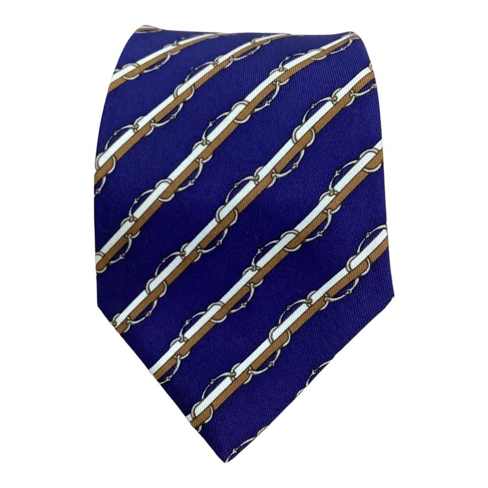 HERMÈS PARIS Blue Striped Silk Tie France 56"-3.2" EC